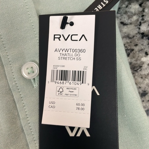 RVCA That’ll Do Stretch SS button down shirt. Light green. XX Large. NWT - Picture 5 of 6